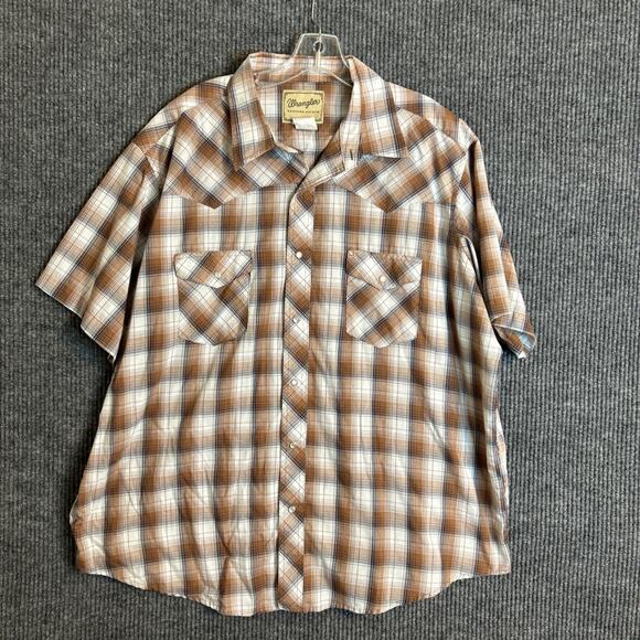 Wrangler Mens Pearl Snap Western Shirt Size 2XL Plaid Short Sleeve Country Rodeo - Picture 1 of 7
